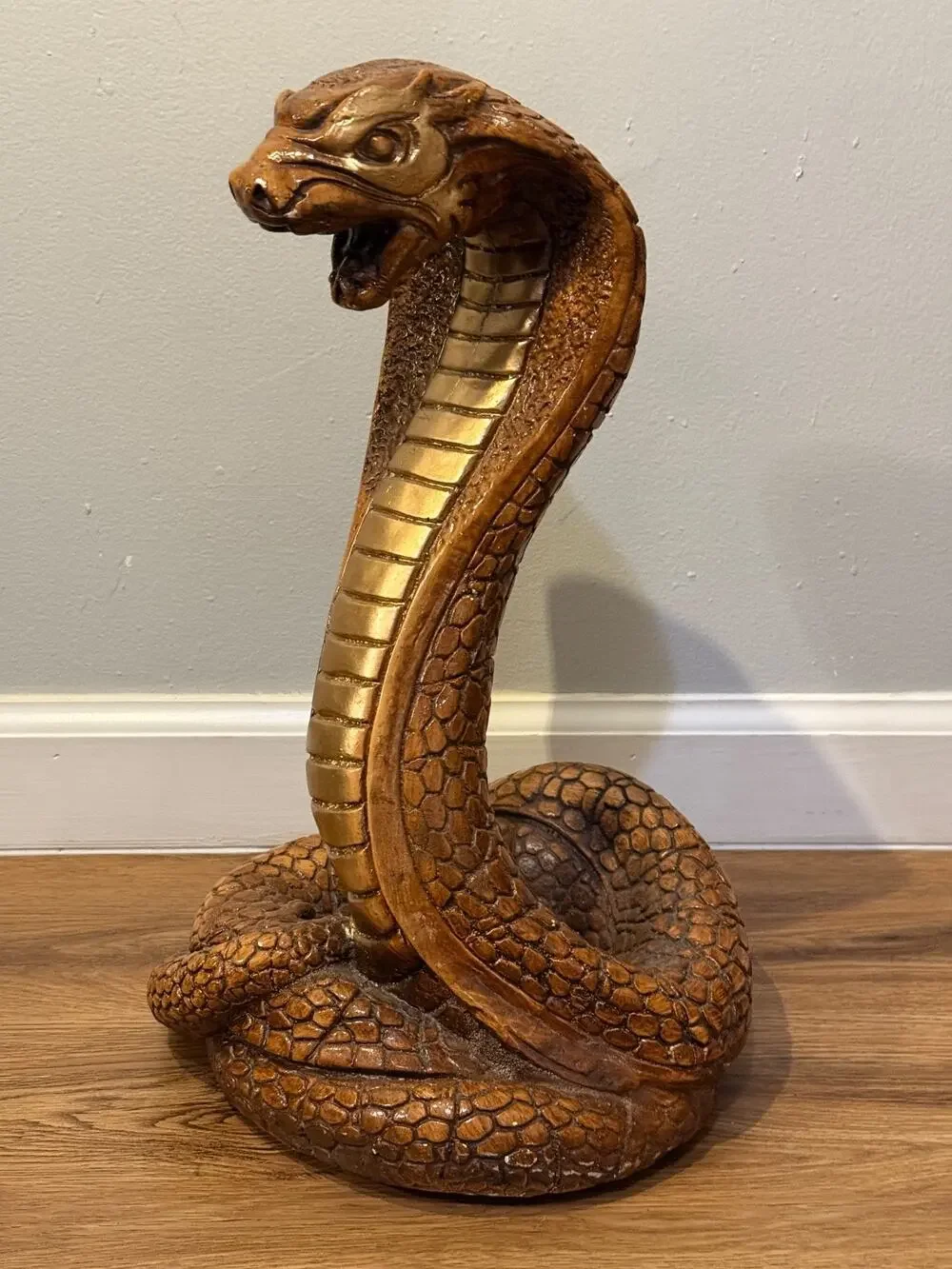 🐍 Vintage Chalkware Cobra Snake Statue 17” Large Brown Gold Figure Decor